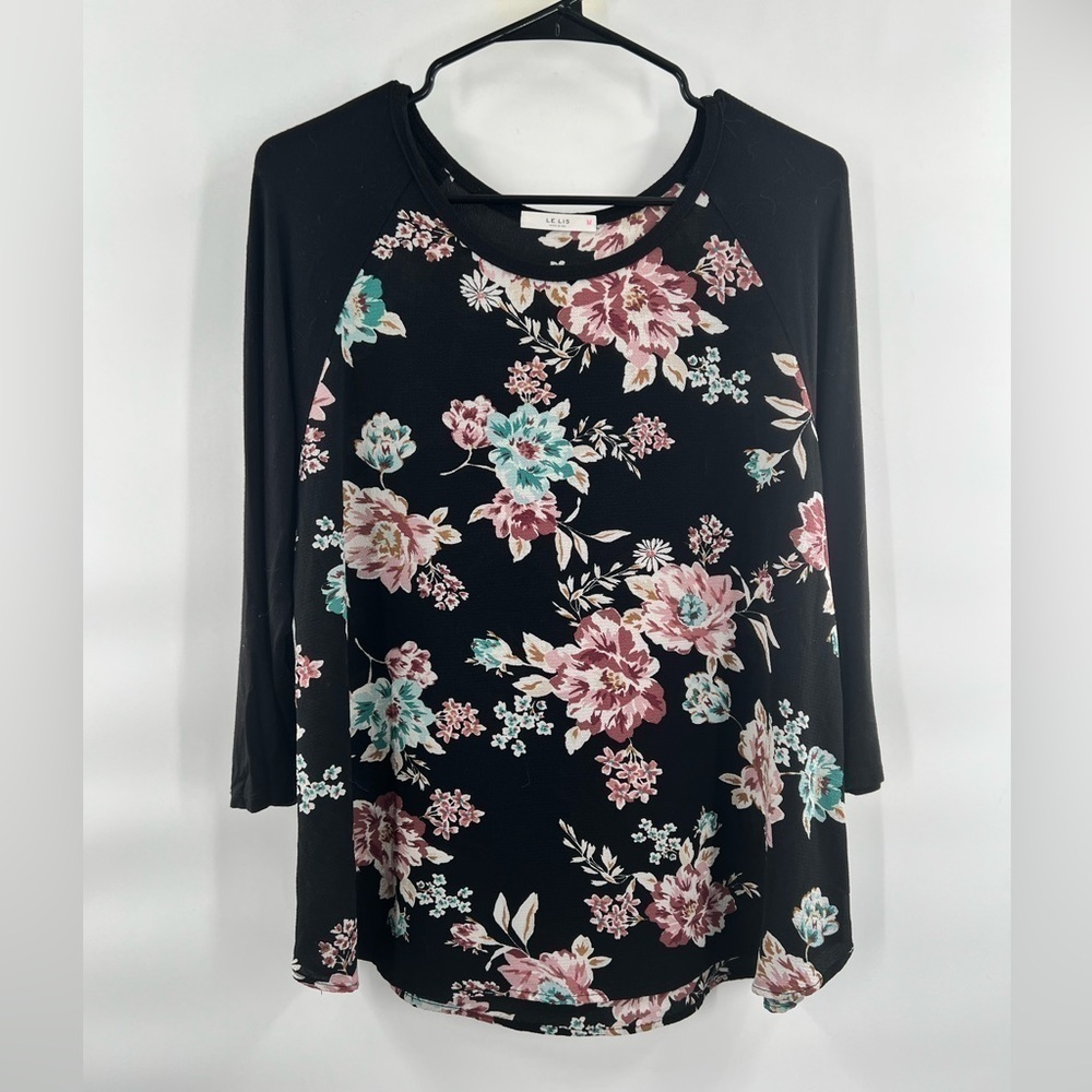 Stitch Fix Le Lis vernon long sleeve black mixed floral blouse size S